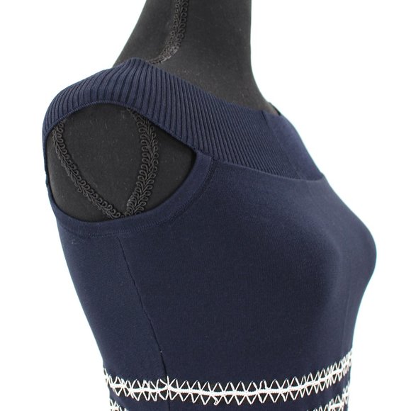 Jonathan Simkhai Navy Blue Knit White Design Contrast Stitch Dress Small NEW - Picture 2 of 8